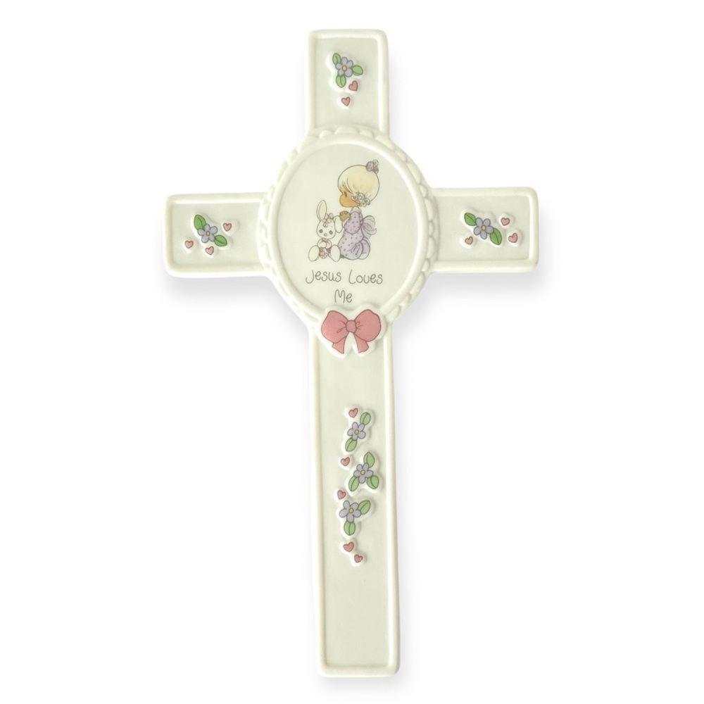 Precious Moments “Jesus Loves Me” Girl Porcelain Cross | Religious Gift